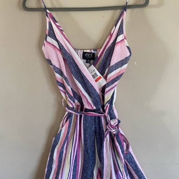 ECI NWT Stripped Wide Leg Linen Colorful Jumpsuit Size XS - Picture 4 of 11